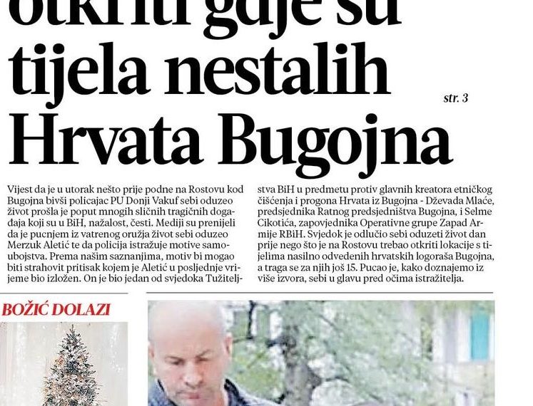 Ubio se zaštićeni svjedok, trebao otkriti gdje su tijela nestalih Hrvata Bugojna